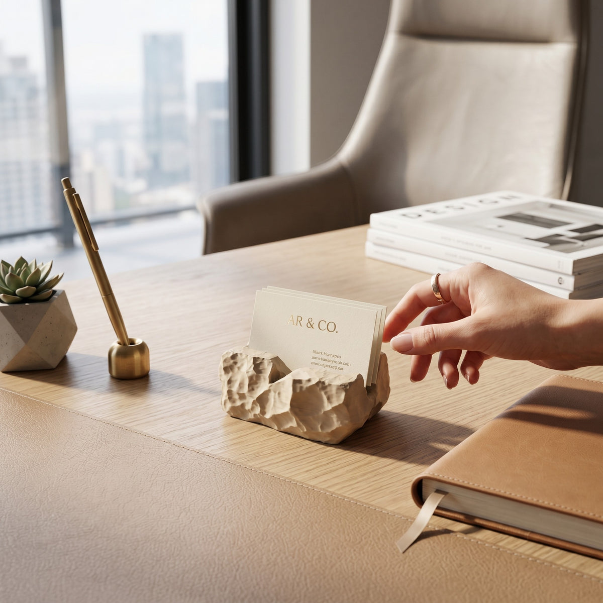 Modern Business Card Holder for Desk, Minimalist Office Organizer, Professional Desk Accessory