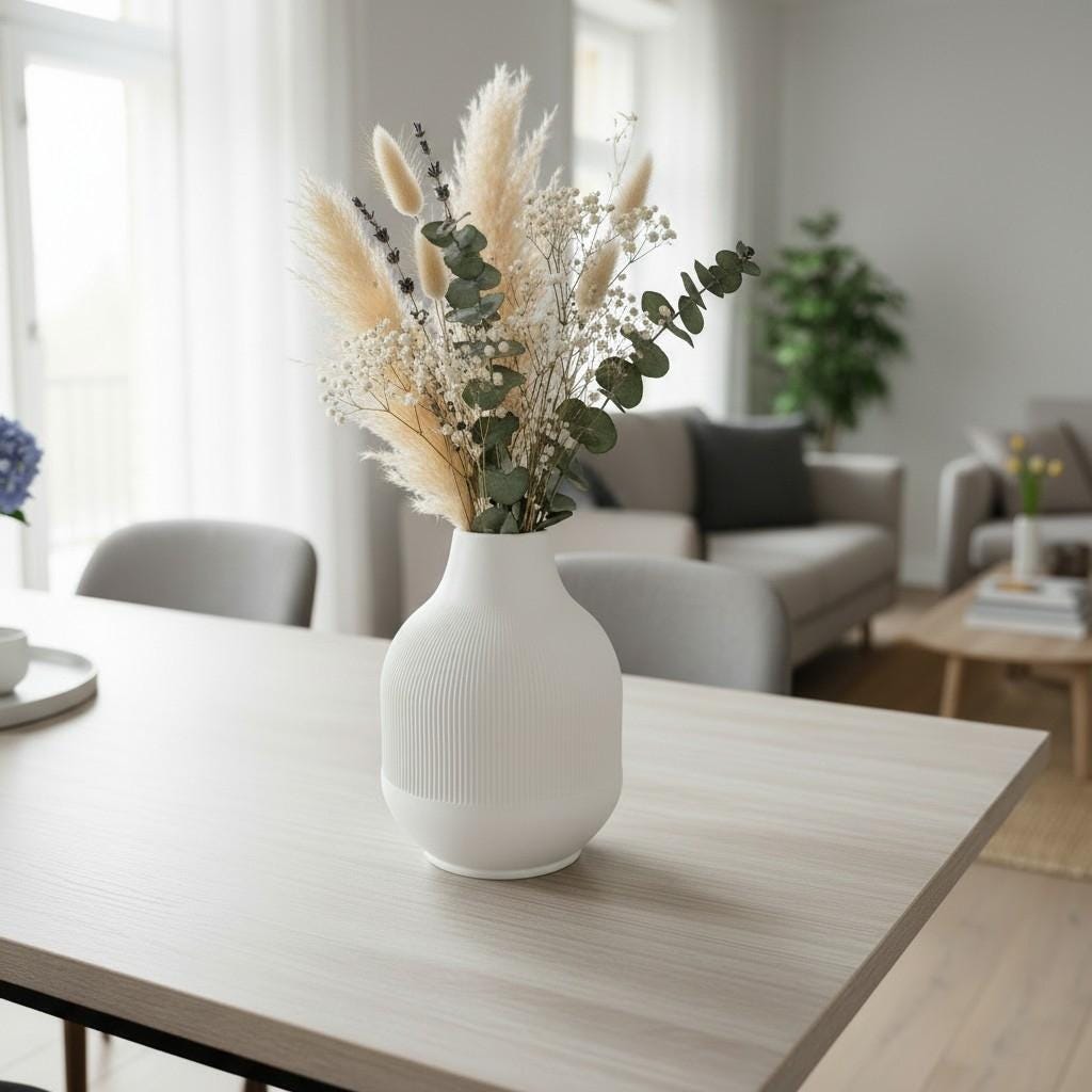 Modern Ribbed Vase, Minimalist Flower Vase, Contemporary Home Decor, Decorative Vase for Living Room, Office or Bedroom