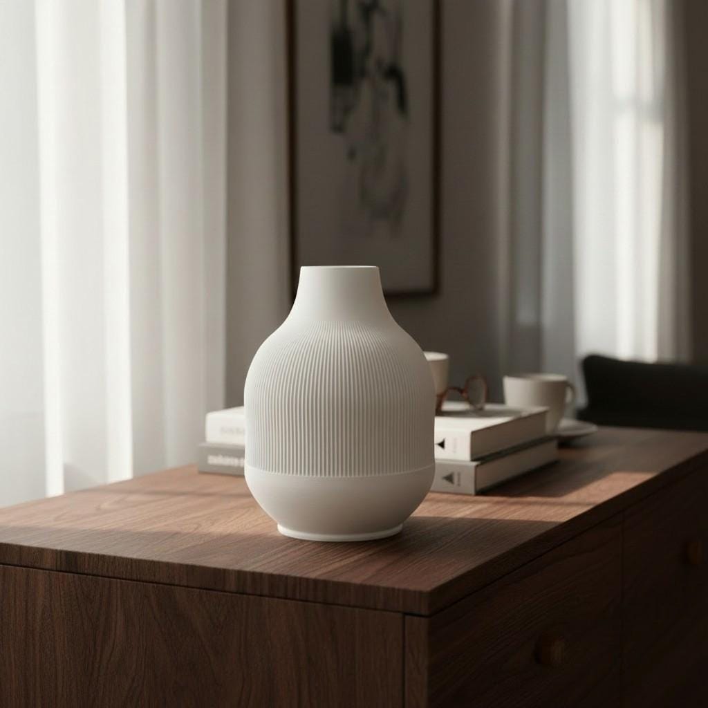 Modern Ribbed Vase, Minimalist Flower Vase, Contemporary Home Decor, Decorative Vase for Living Room, Office or Bedroom