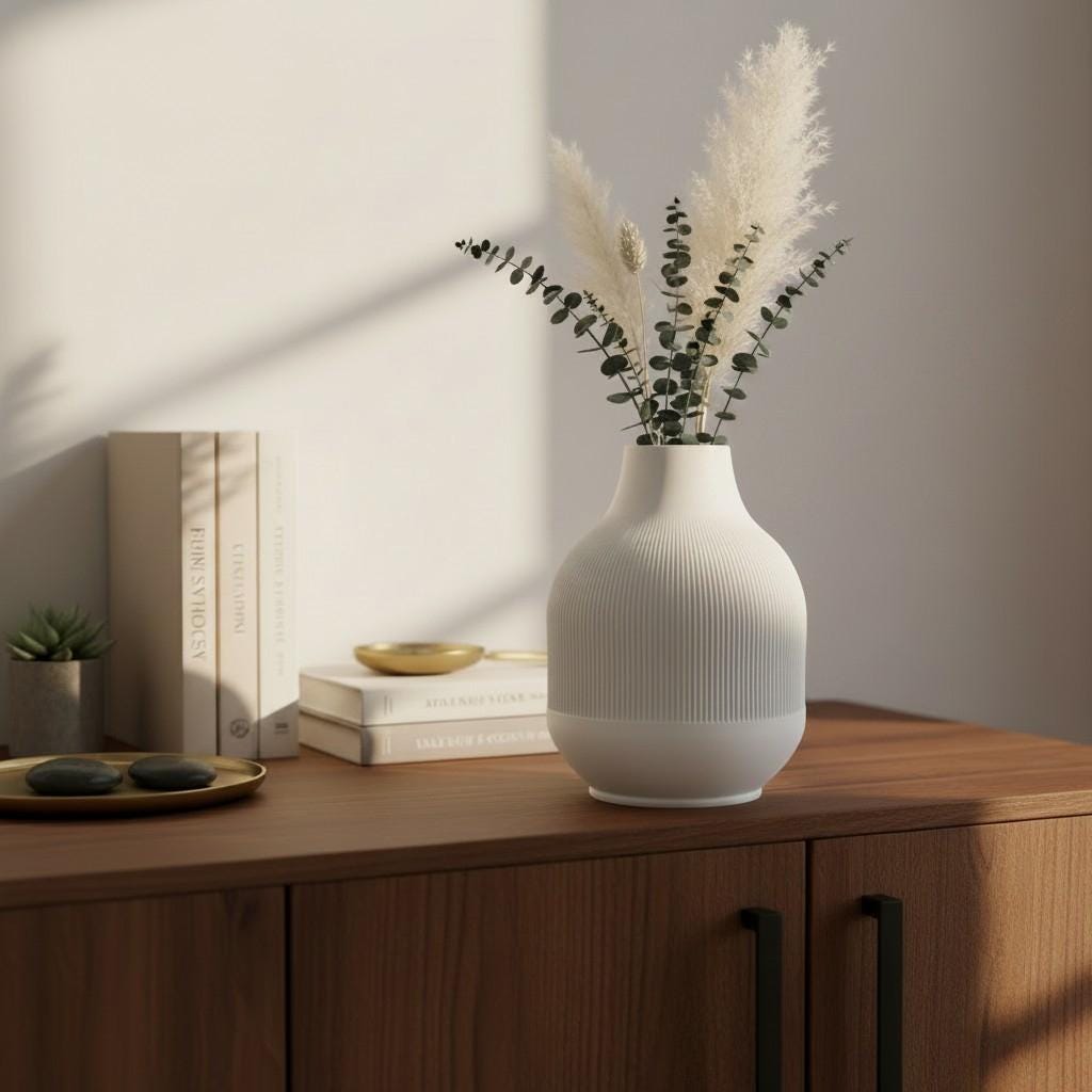 Modern Ribbed Vase, Minimalist Flower Vase, Contemporary Home Decor, Decorative Vase for Living Room, Office or Bedroom