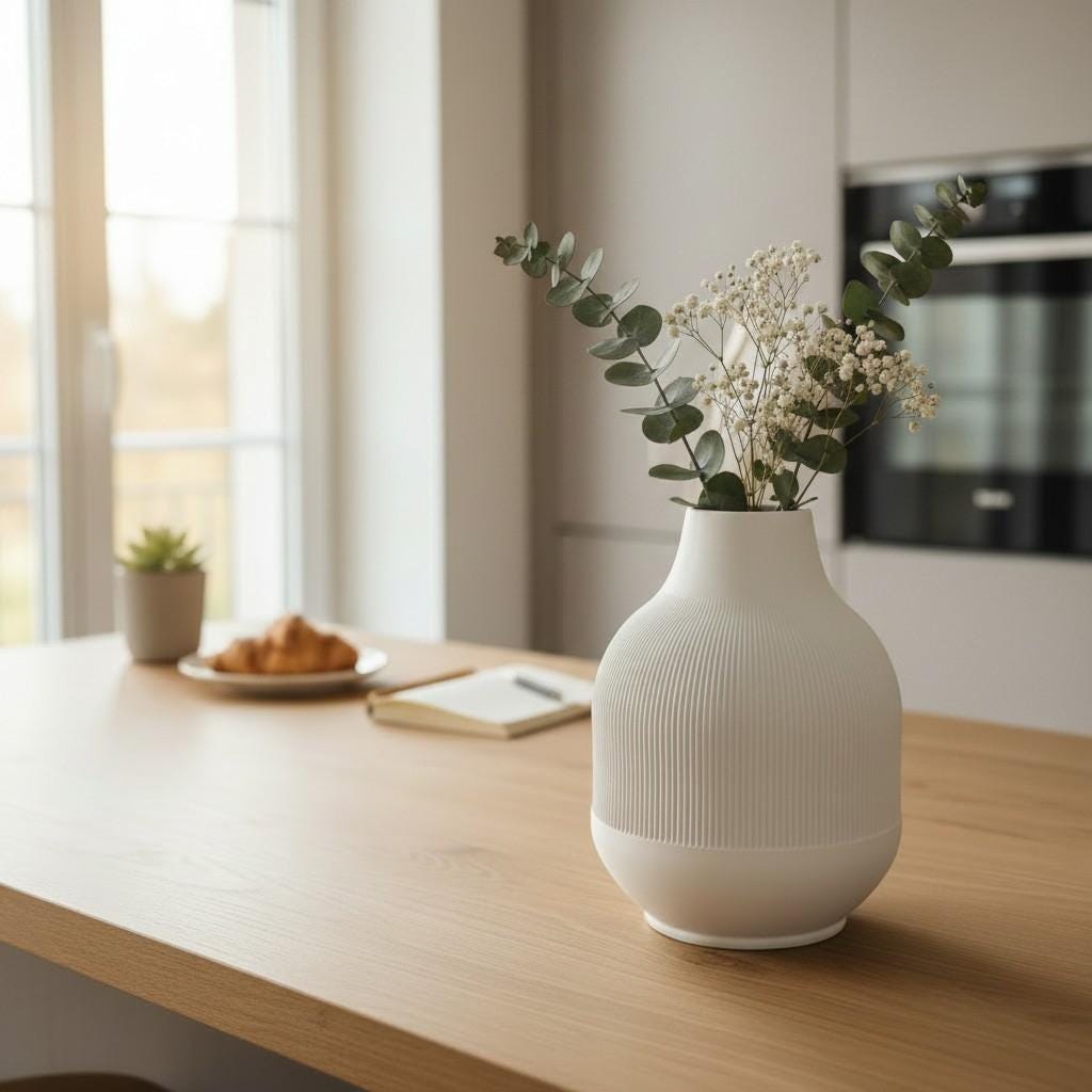 Modern Ribbed Vase, Minimalist Flower Vase, Contemporary Home Decor, Decorative Vase for Living Room, Office or Bedroom
