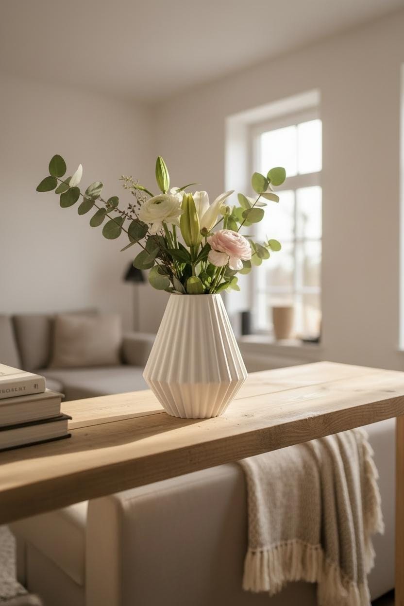 Geometric Ribbed Vase, Modern Decorative Vase, Minimalist Flower Vase, Contemporary Home Decor for Shelf or Table