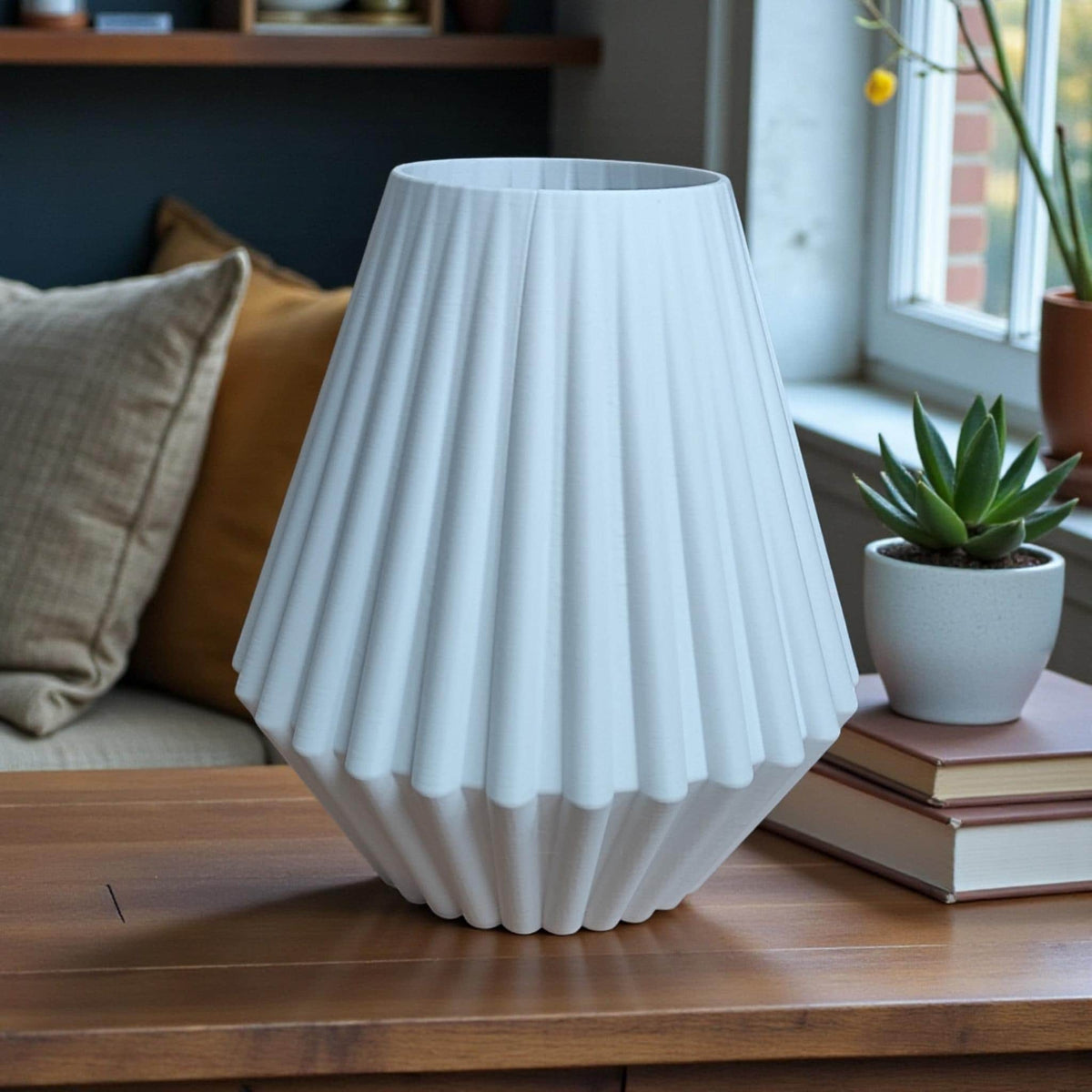Geometric Ribbed Vase, Modern Decorative Vase, Minimalist Flower Vase, Contemporary Home Decor for Shelf or Table