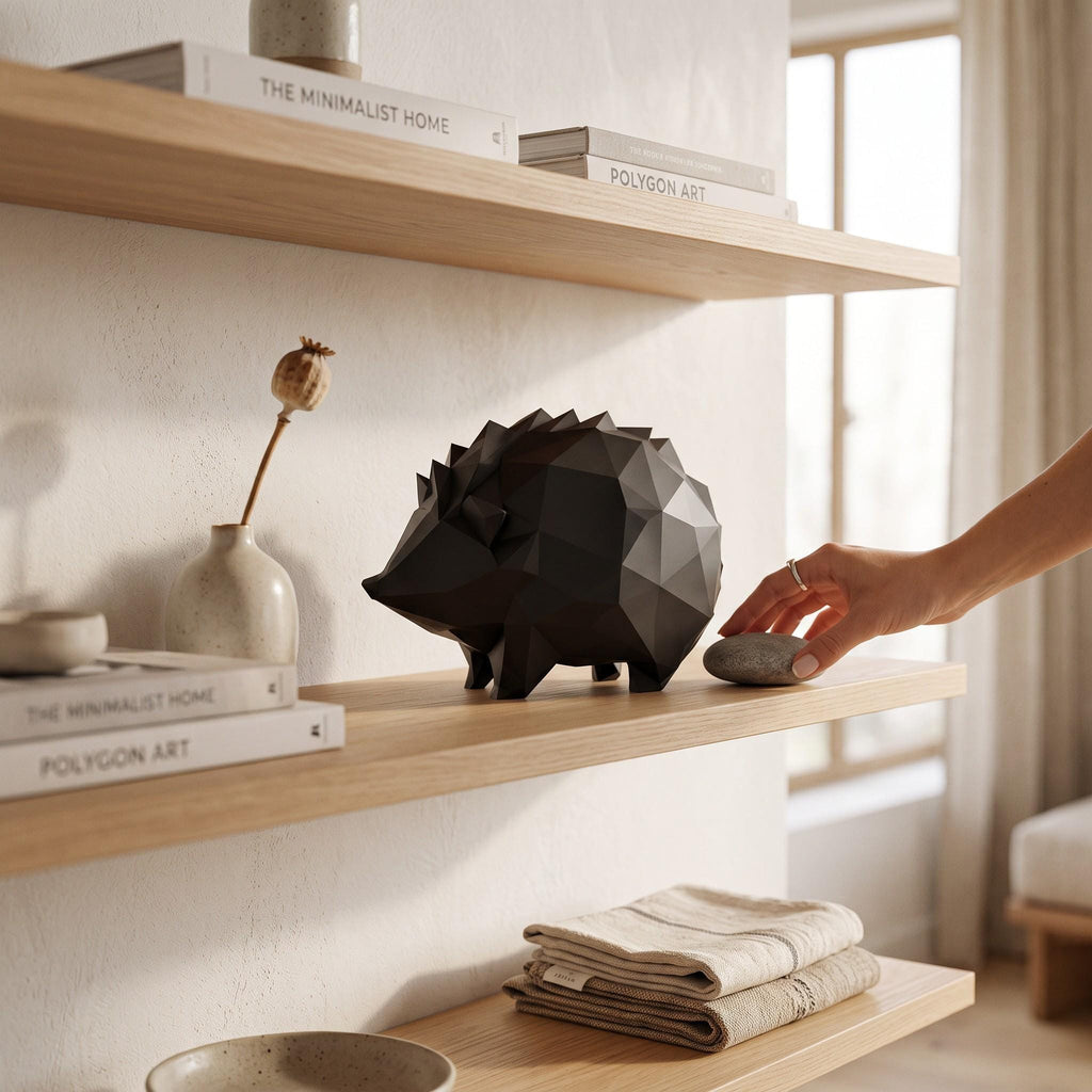 Low Poly 3D Printed Hedgehog Sculpture – Geometric Animal Home Décor (PLA)