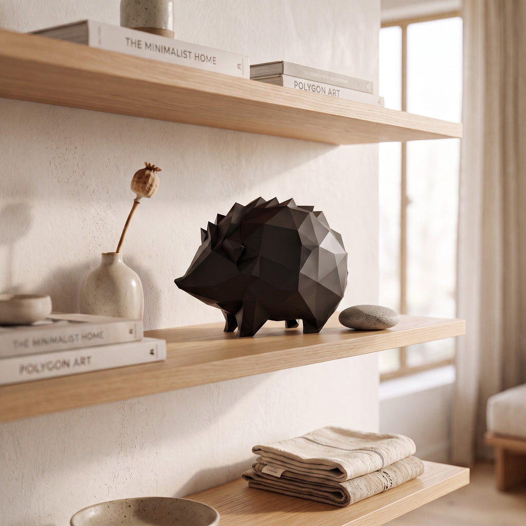 Low Poly 3D Printed Hedgehog Sculpture – Geometric Animal Home Décor (PLA)