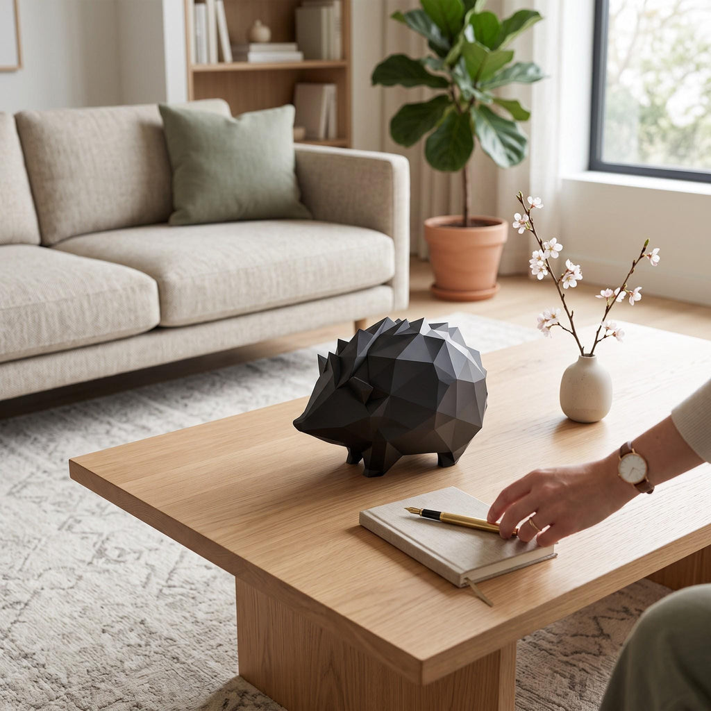 Low Poly 3D Printed Hedgehog Sculpture – Geometric Animal Home Décor (PLA)
