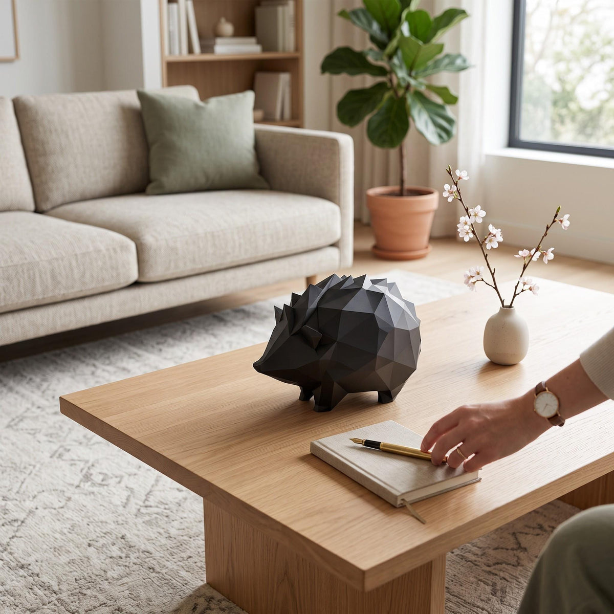 Low Poly 3D Printed Hedgehog Sculpture – Geometric Animal Home Décor (PLA)