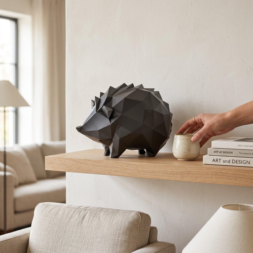 Low Poly 3D Printed Hedgehog Sculpture – Geometric Animal Home Décor (PLA)