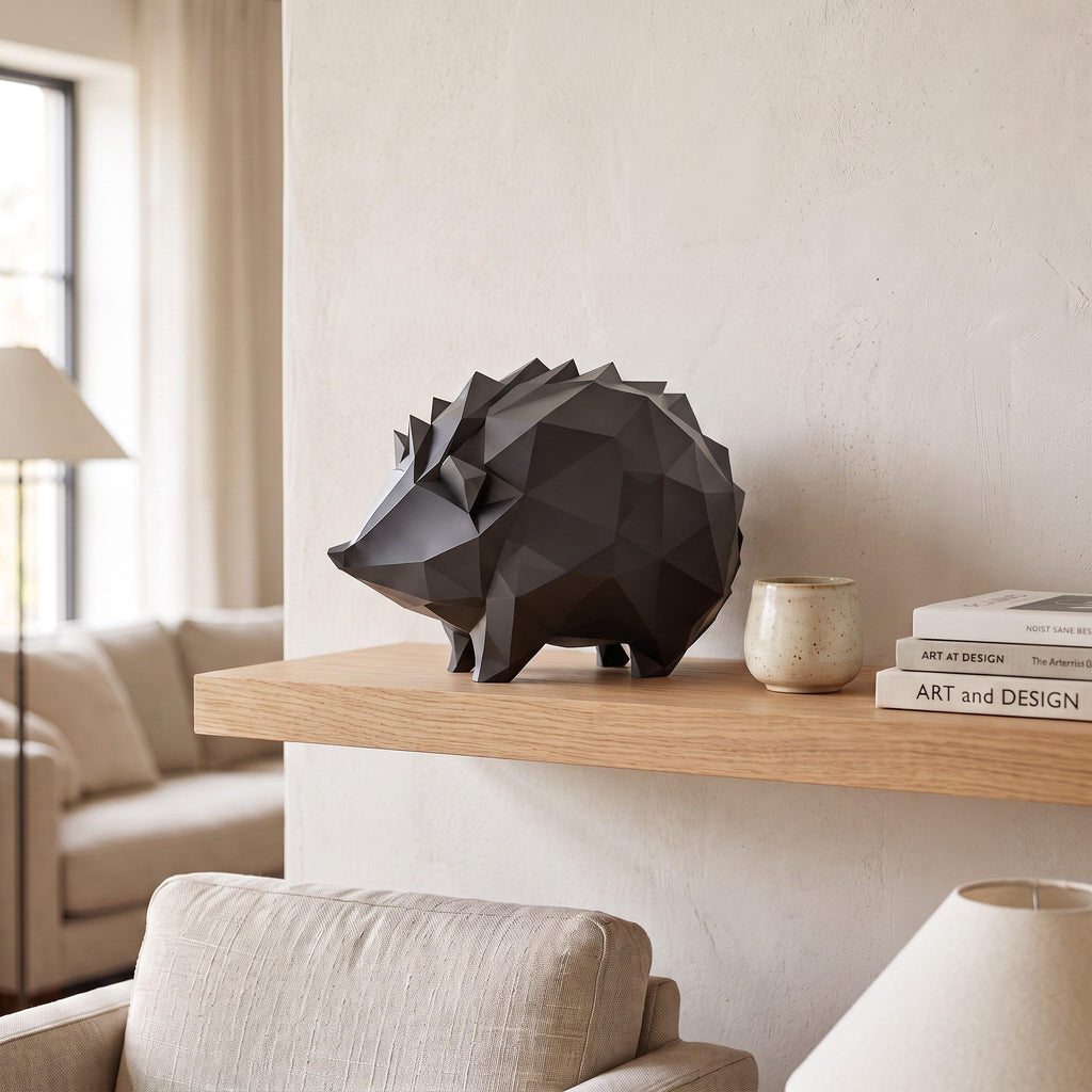 Low Poly 3D Printed Hedgehog Sculpture – Geometric Animal Home Décor (PLA)