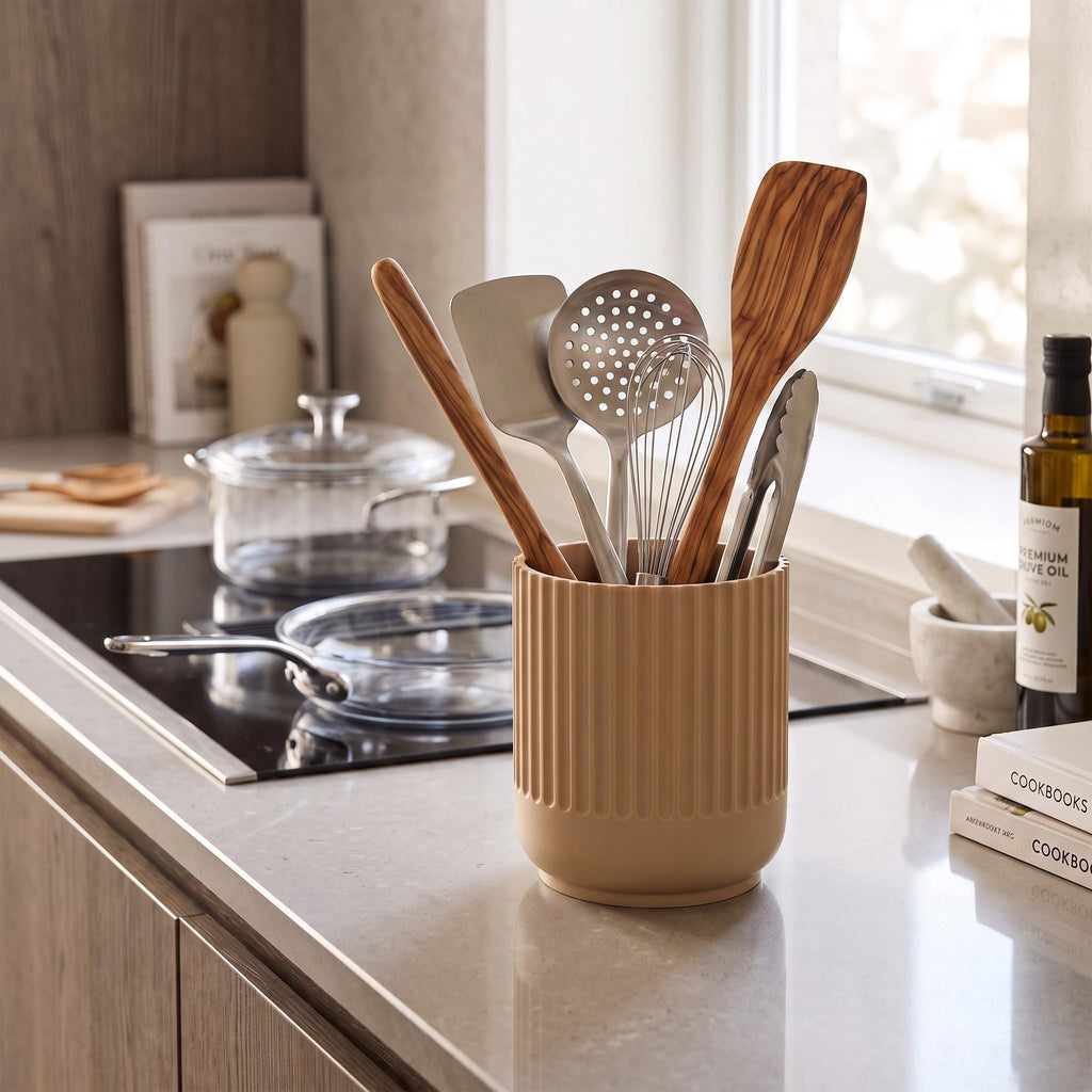 Japandi Kitchen Utensil Holder, 3D Printed PLA Countertop Caddy, Modern Kitchen Organizer