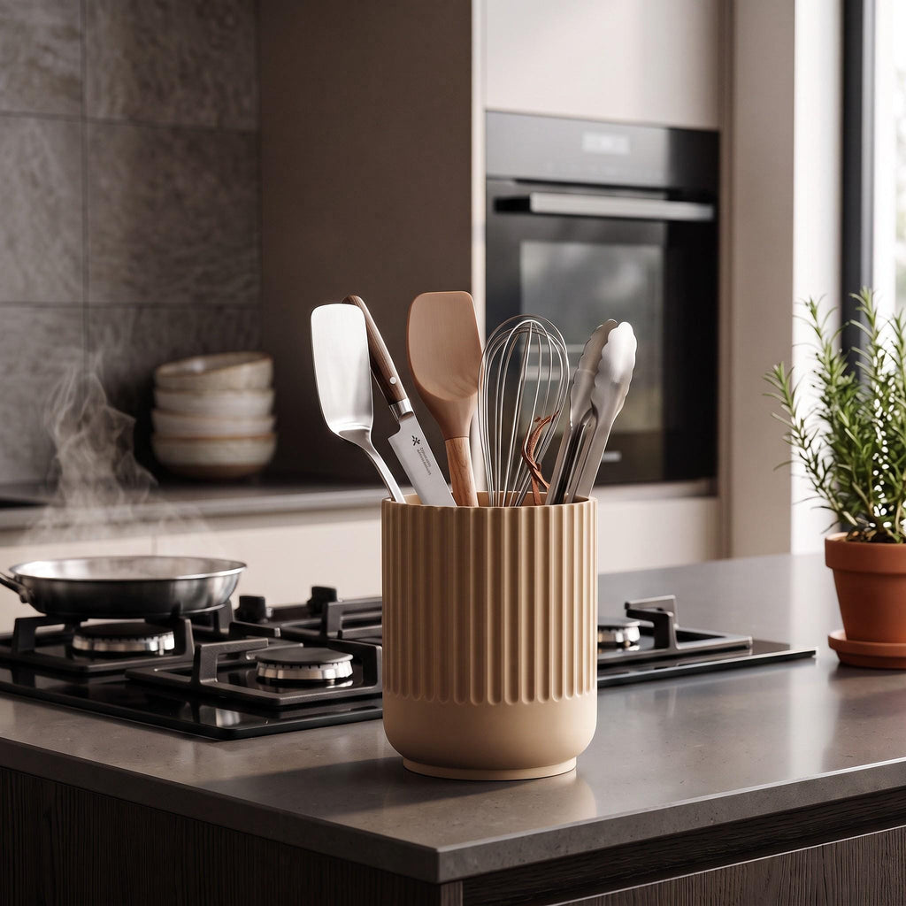 Japandi Kitchen Utensil Holder, 3D Printed PLA Countertop Caddy, Modern Kitchen Organizer