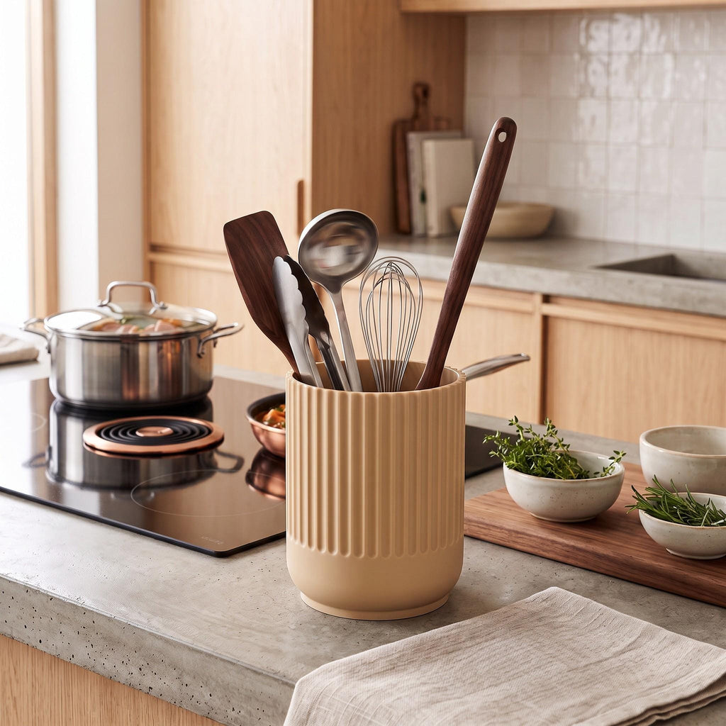 Japandi Kitchen Utensil Holder, 3D Printed PLA Countertop Caddy, Modern Kitchen Organizer