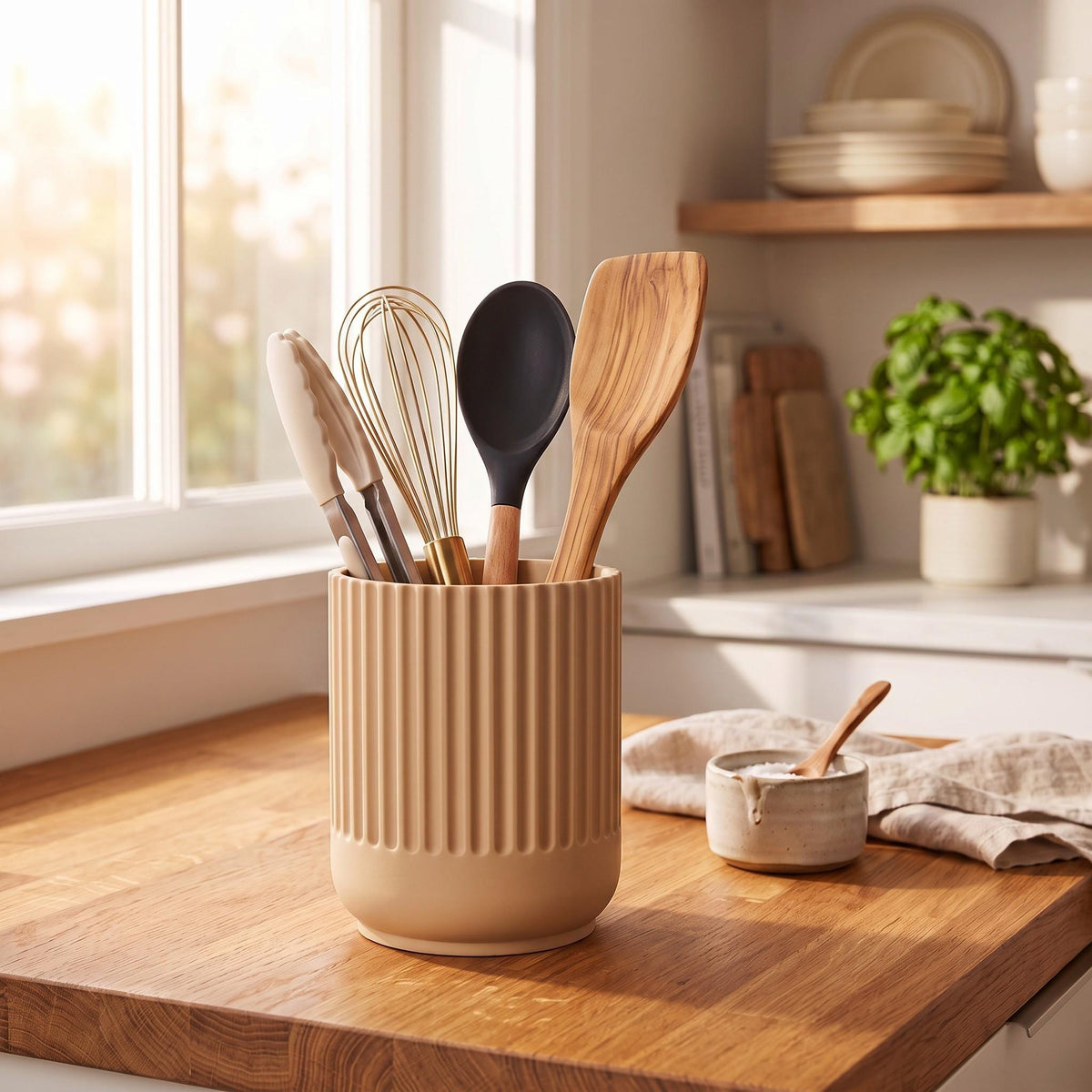 Japandi Kitchen Utensil Holder, 3D Printed PLA Countertop Caddy, Modern Kitchen Organizer