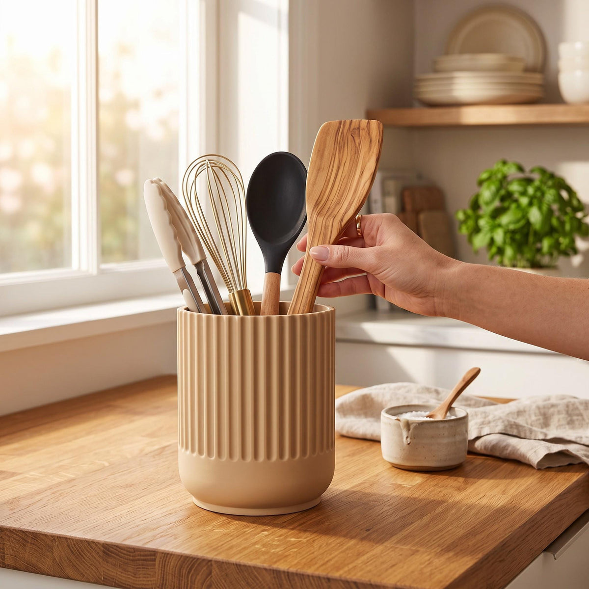 Japandi Kitchen Utensil Holder, 3D Printed PLA Countertop Caddy, Modern Kitchen Organizer