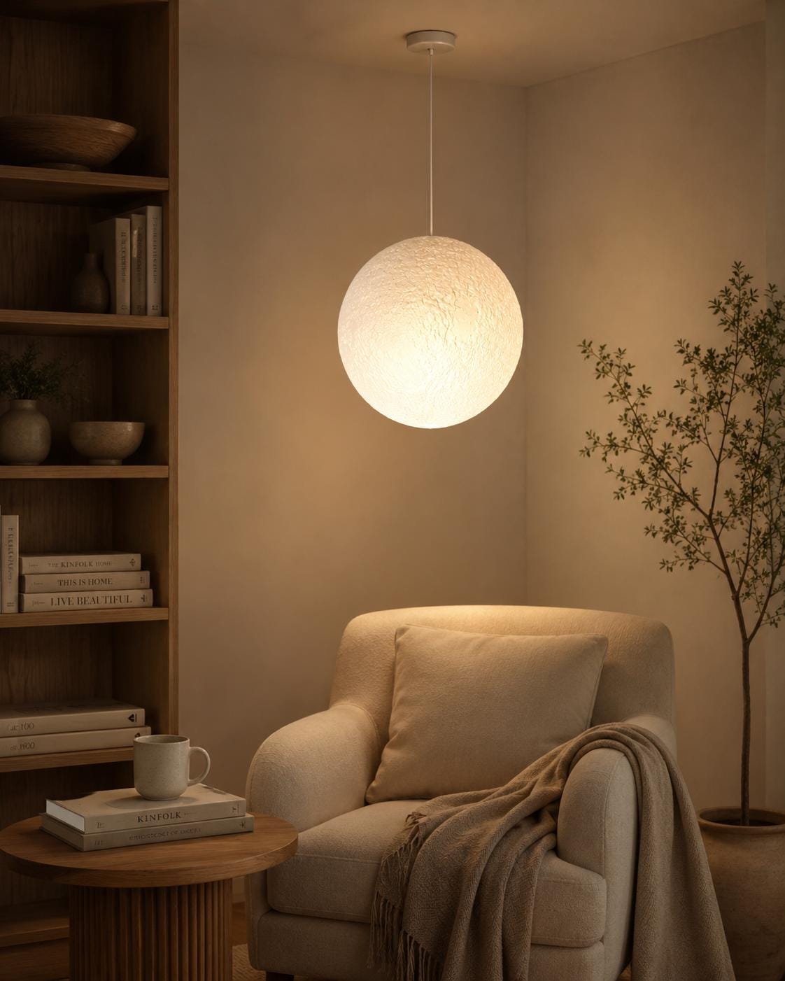 3D Printed Moon Pendant Lamp Shade | Textured Ceiling Light (PLA)