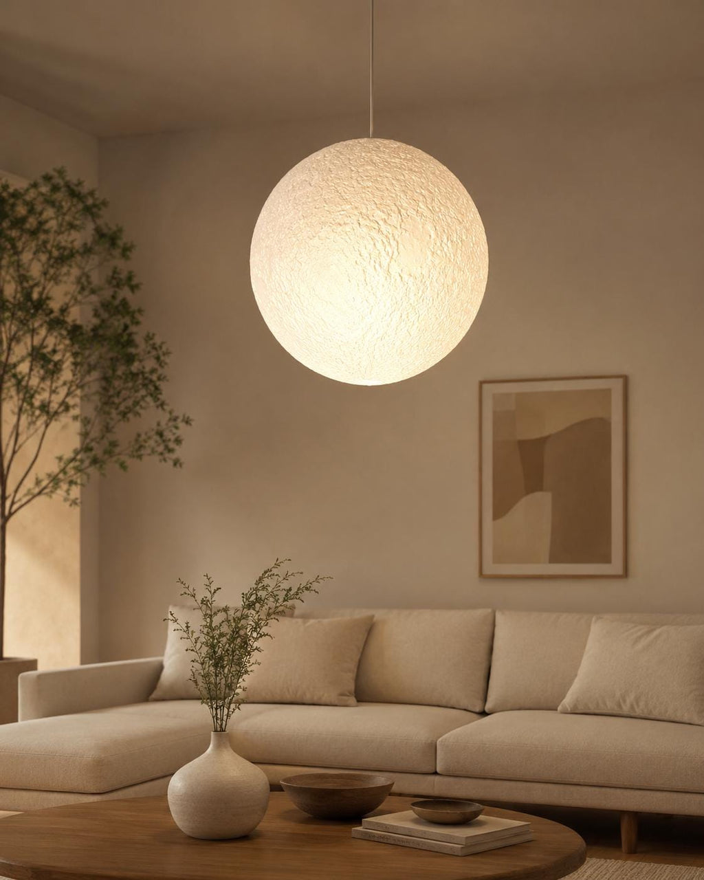 3D Printed Moon Pendant Lamp Shade | Textured Ceiling Light (PLA)
