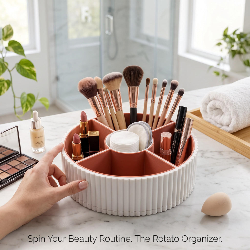 360 Rotating Ribbed Snack Tray, 4 Removable Bowls, Modern Organizer (3D Printed)