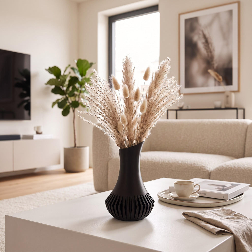 3D Printed Black Minimalist Vase, Modern Sculptural Home Décor (21.7cm)