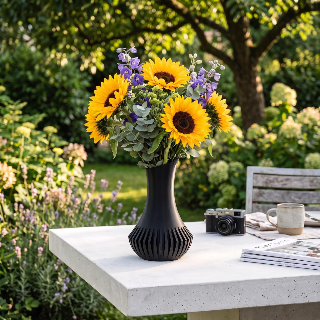 3D Printed Black Minimalist Vase, Modern Sculptural Home Décor (21.7cm)