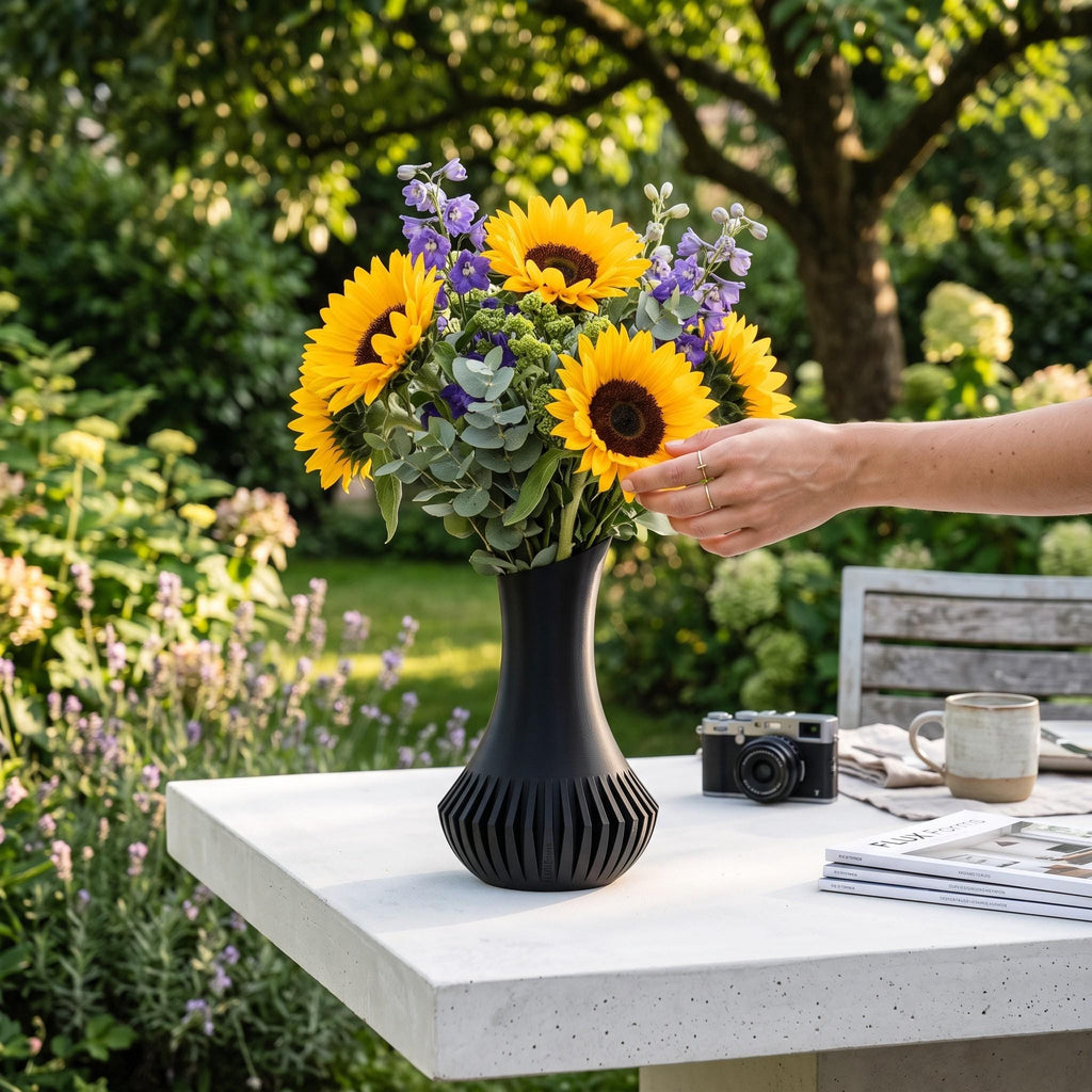 3D Printed Black Minimalist Vase, Modern Sculptural Home Décor (21.7cm)