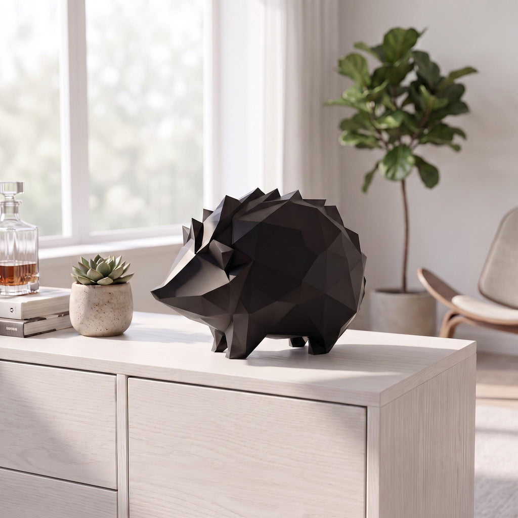 Low Poly 3D Printed Hedgehog Sculpture – Geometric Animal Home Décor (PLA)