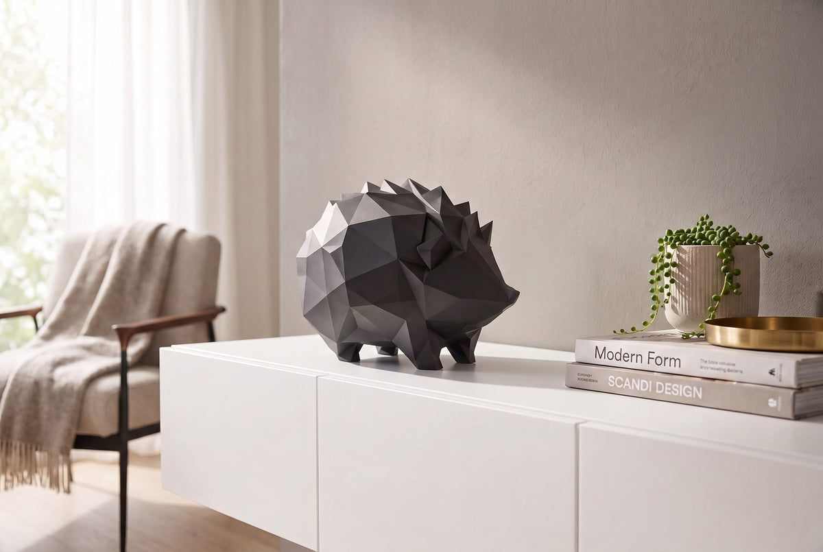Low Poly 3D Printed Hedgehog Sculpture – Geometric Animal Home Décor (PLA)