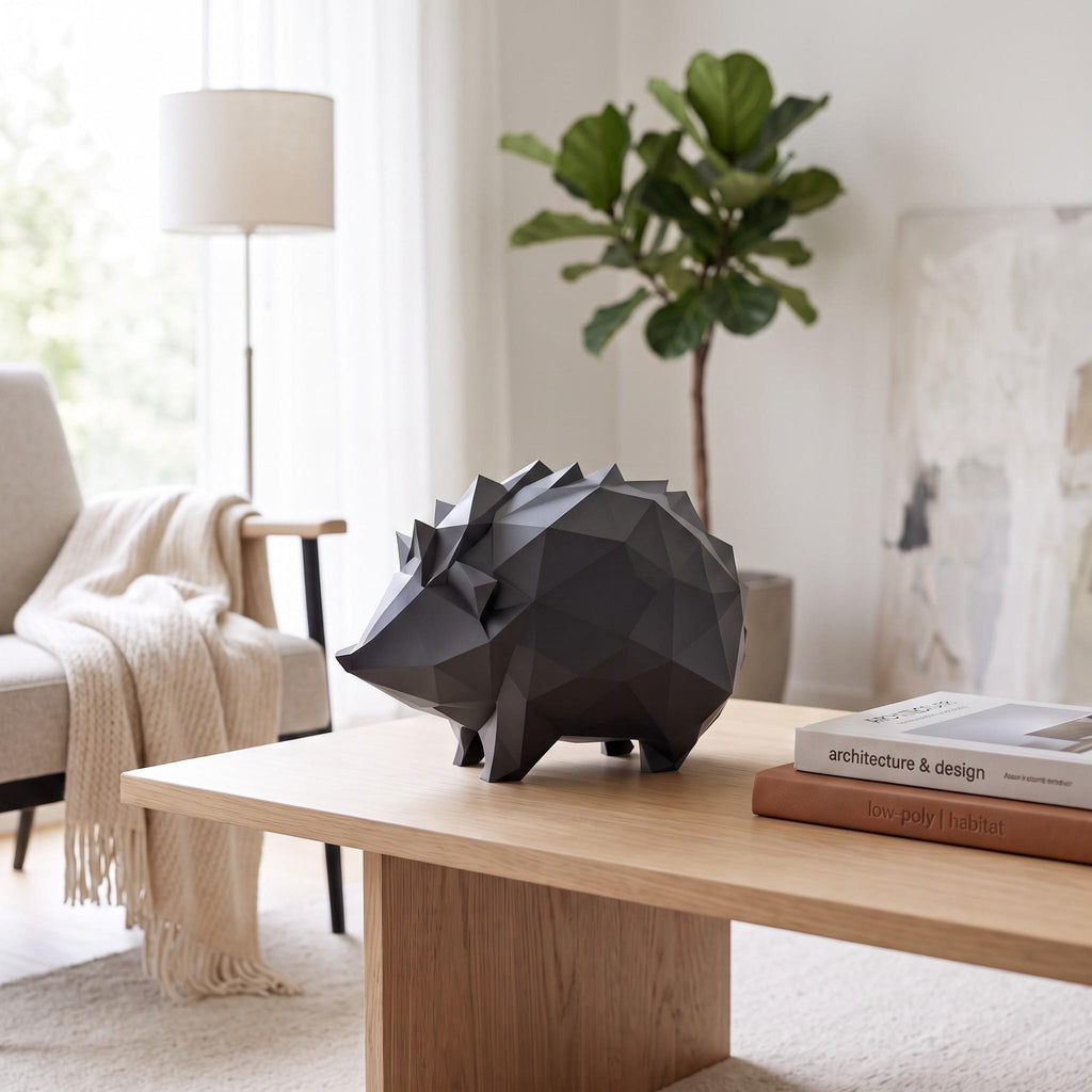 Low Poly 3D Printed Hedgehog Sculpture – Geometric Animal Home Décor (PLA)