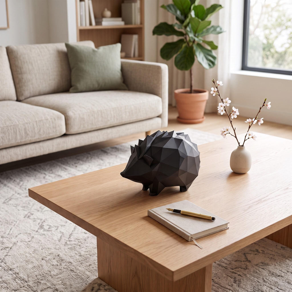 Low Poly 3D Printed Hedgehog Sculpture – Geometric Animal Home Décor (PLA)