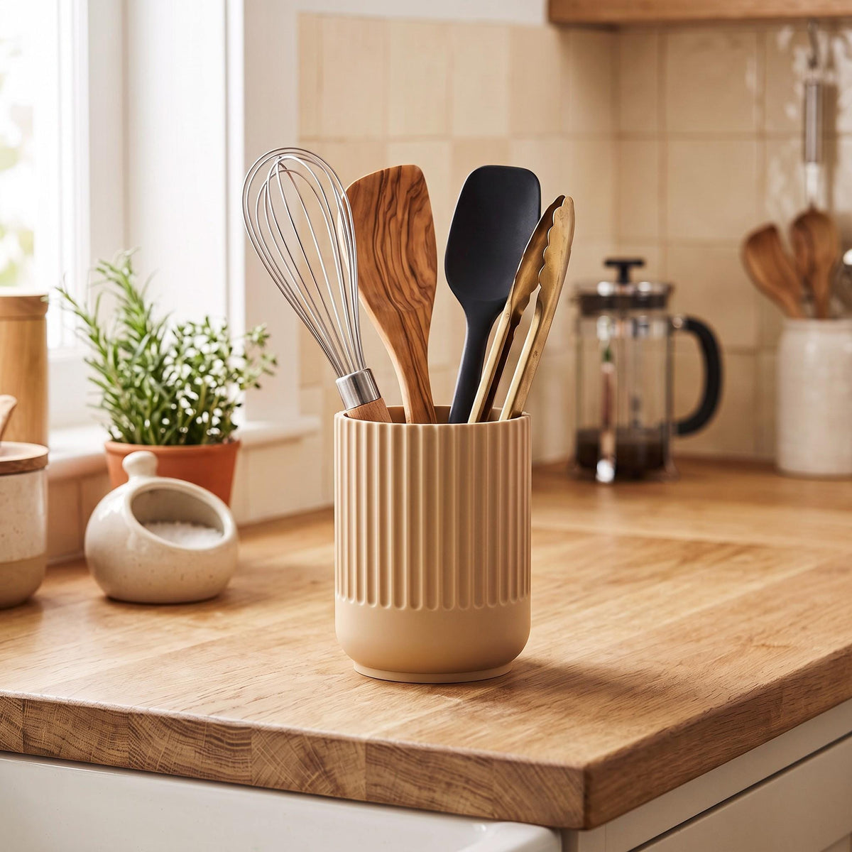 Japandi Kitchen Utensil Holder, 3D Printed PLA Countertop Caddy, Modern Kitchen Organizer