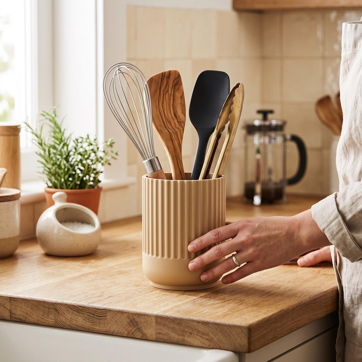 Japandi Kitchen Utensil Holder, 3D Printed PLA Countertop Caddy, Modern Kitchen Organizer