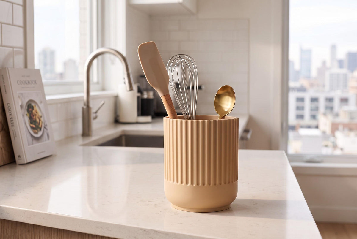 Japandi Kitchen Utensil Holder, 3D Printed PLA Countertop Caddy, Modern Kitchen Organizer