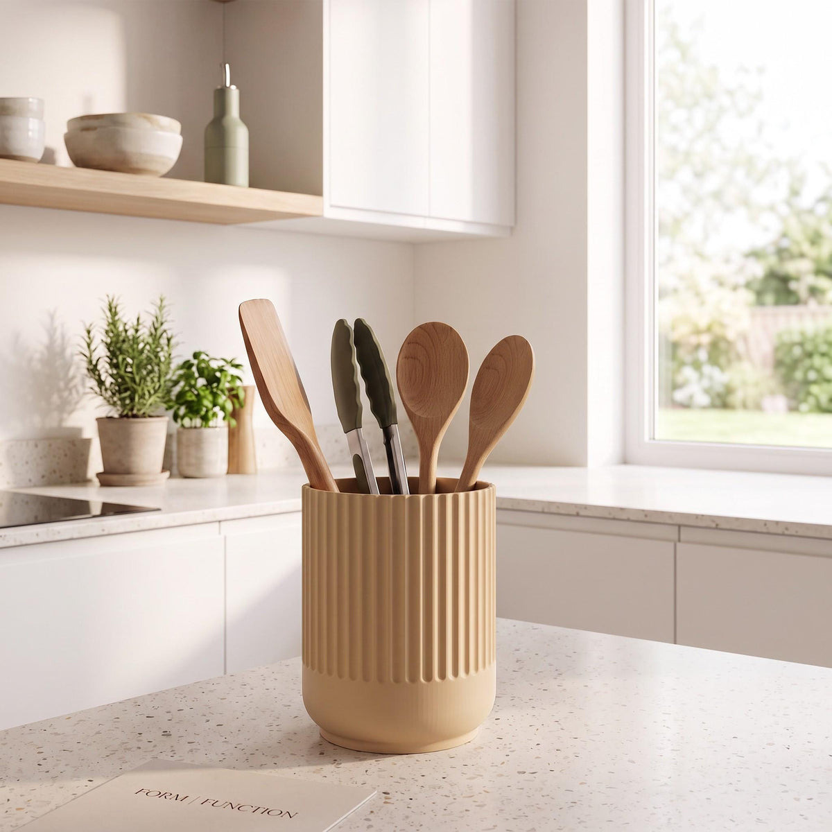 Japandi Kitchen Utensil Holder, 3D Printed PLA Countertop Caddy, Modern Kitchen Organizer
