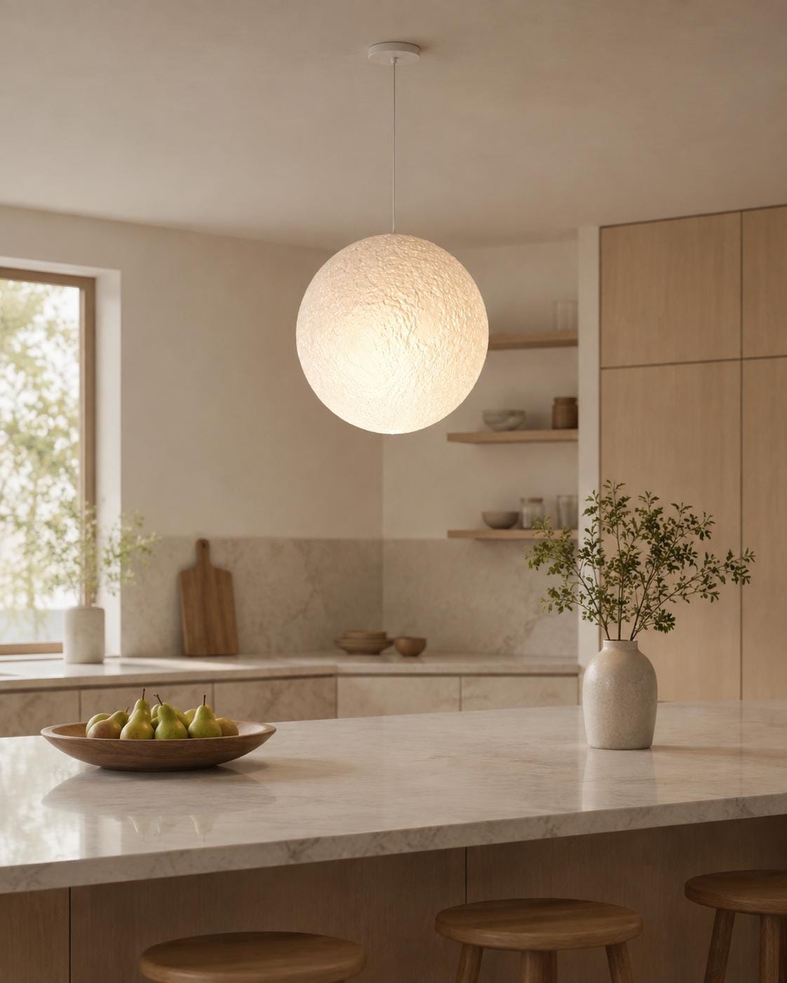 3D Printed Moon Pendant Lamp Shade | Textured Ceiling Light (PLA)