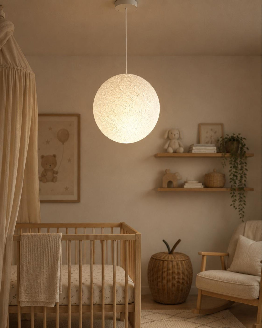 3D Printed Moon Pendant Lamp Shade | Textured Ceiling Light (PLA)