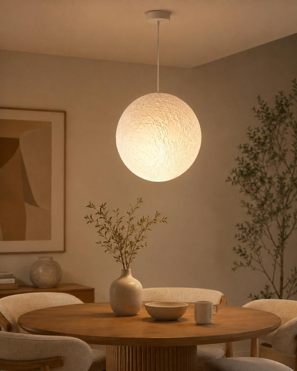 3D Printed Moon Pendant Lamp Shade | Textured Ceiling Light (PLA)