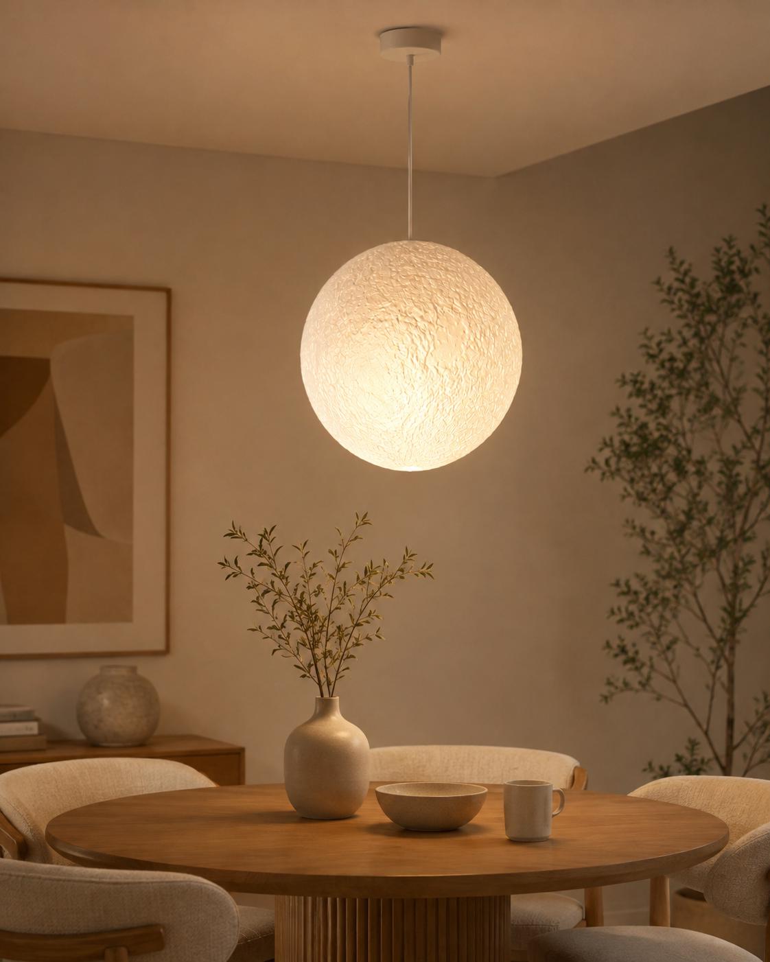3D Printed Moon Pendant Lamp Shade | Textured Ceiling Light (PLA)