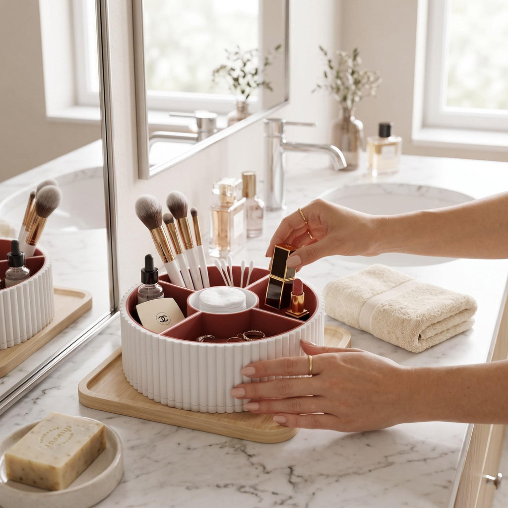 360 Rotating Ribbed Snack Tray, 4 Removable Bowls, Modern Organizer (3D Printed)