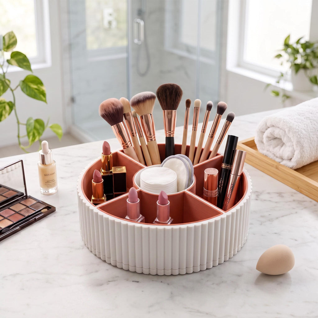 360 Rotating Ribbed Snack Tray, 4 Removable Bowls, Modern Organizer (3D Printed)