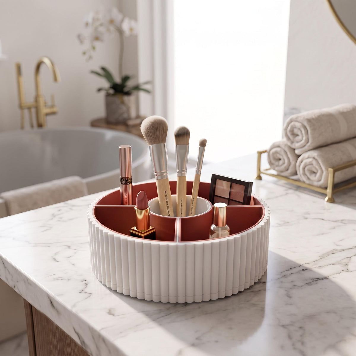 360 Rotating Ribbed Snack Tray, 4 Removable Bowls, Modern Organizer (3D Printed)