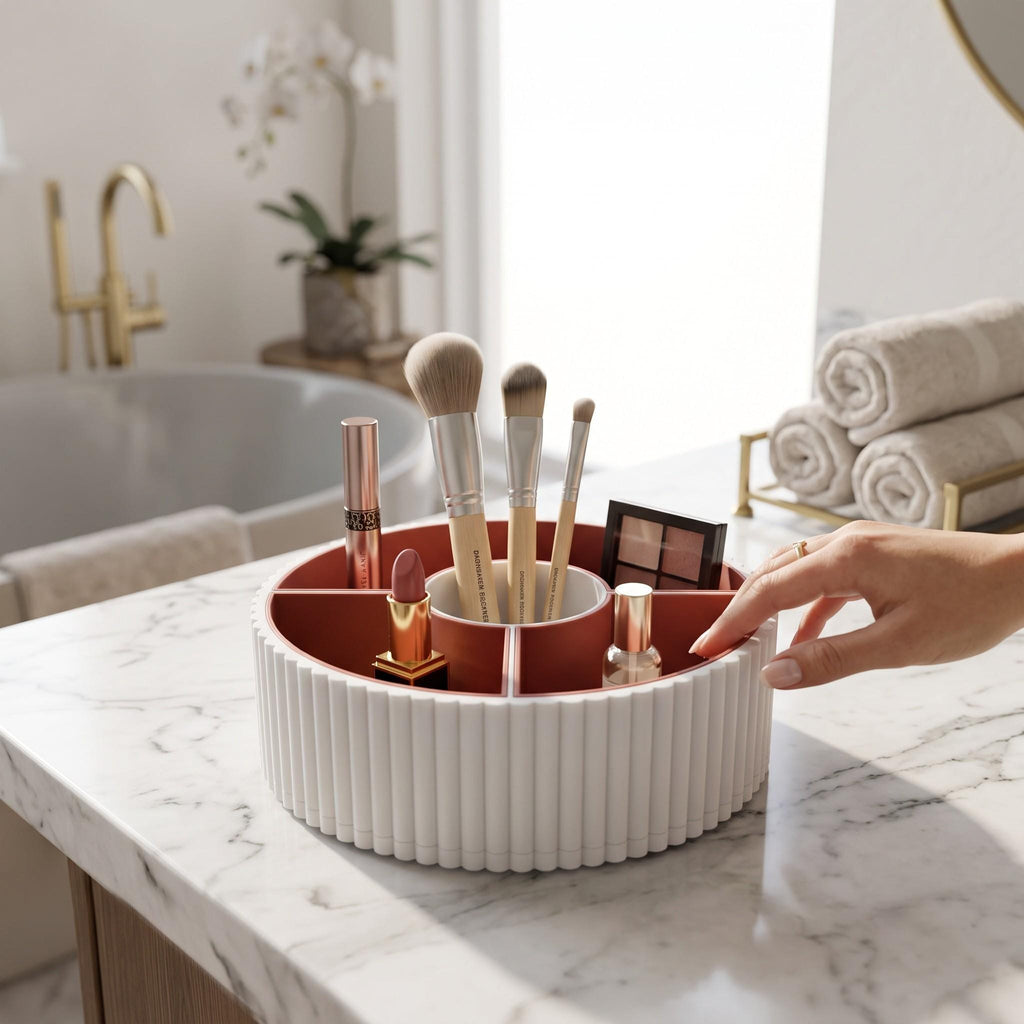 360 Rotating Ribbed Snack Tray, 4 Removable Bowls, Modern Organizer (3D Printed)