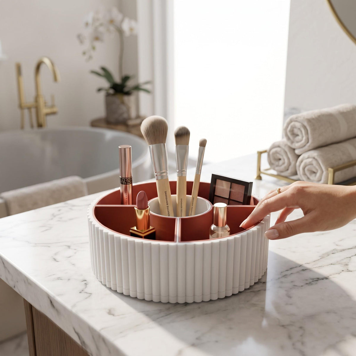 360 Rotating Ribbed Snack Tray, 4 Removable Bowls, Modern Organizer (3D Printed)