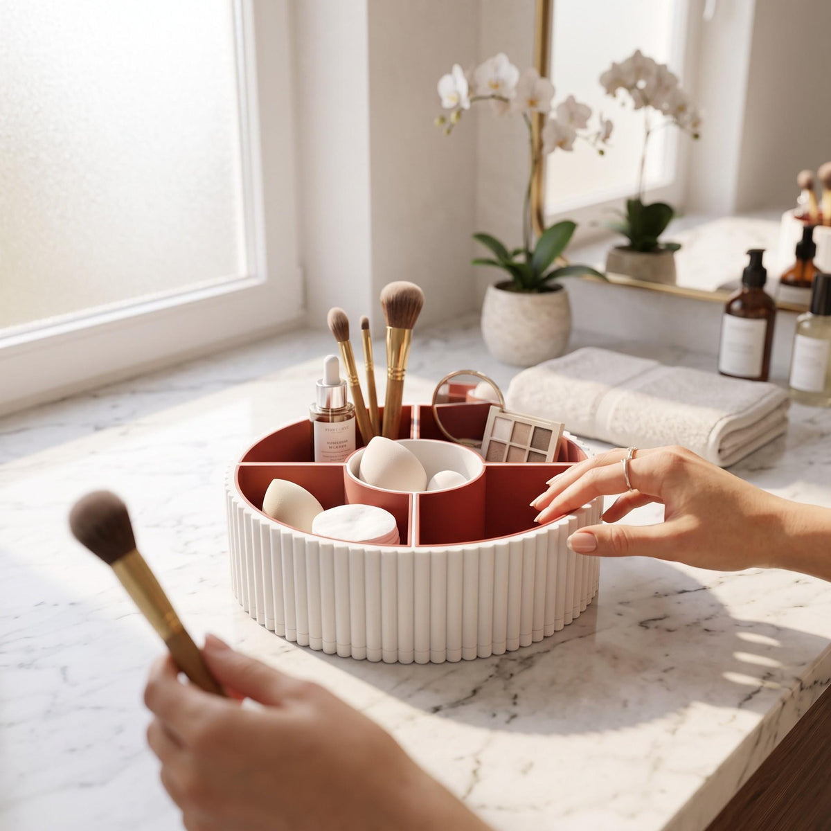 360 Rotating Ribbed Snack Tray, 4 Removable Bowls, Modern Organizer (3D Printed)