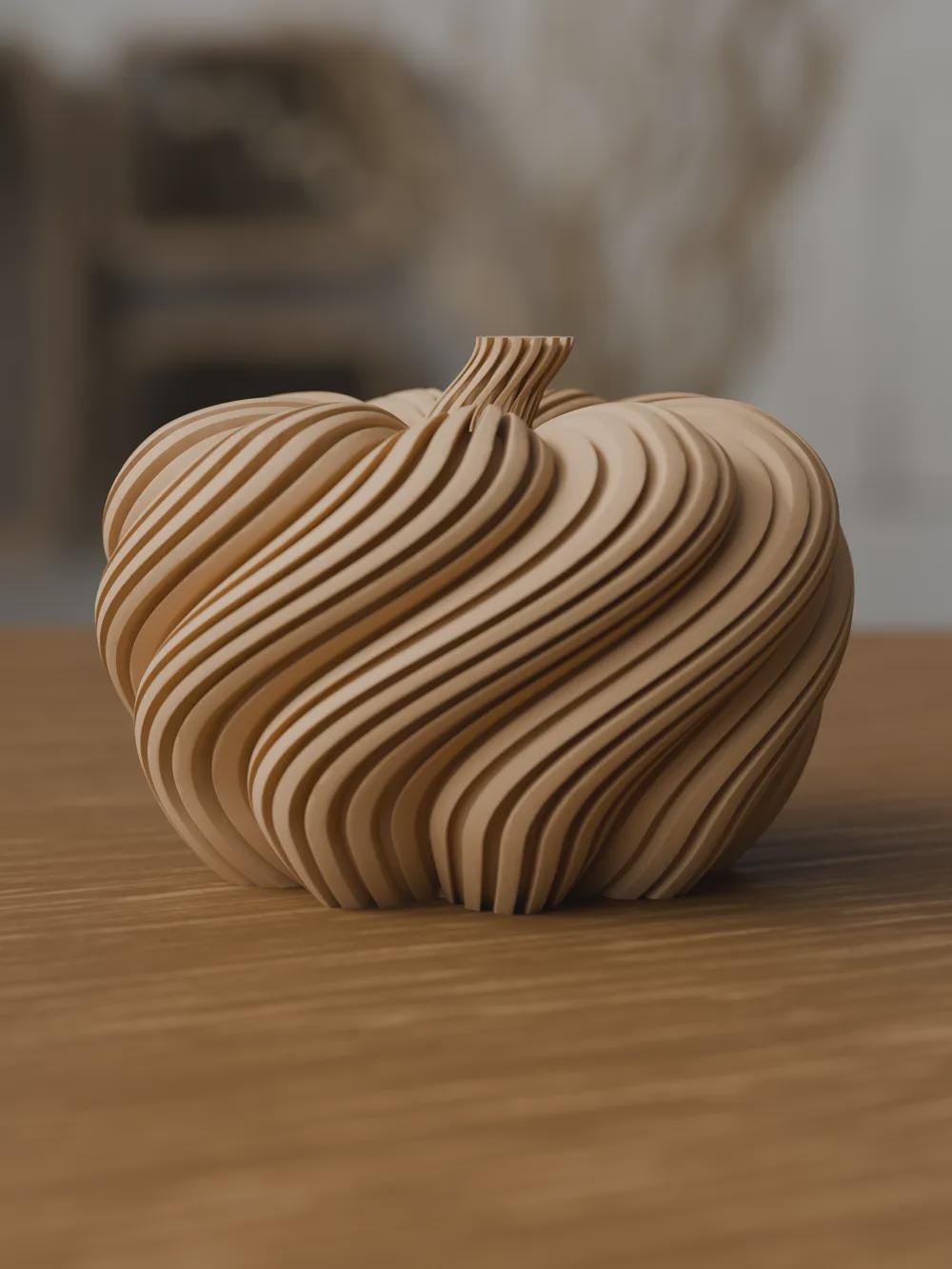 3D Printed Spiral Pumpkin Sculpture, Modern Autumn Shelf Decor, Halloween Mantel Ornament