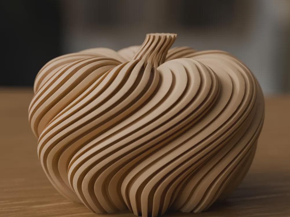 3D Printed Spiral Pumpkin Sculpture, Modern Autumn Shelf Decor, Halloween Mantel Ornament