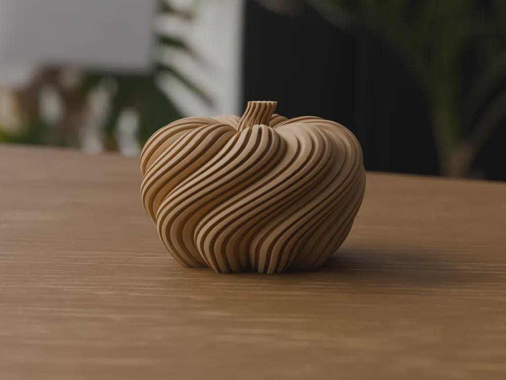 3D Printed Spiral Pumpkin Sculpture, Modern Autumn Shelf Decor, Halloween Mantel Ornament