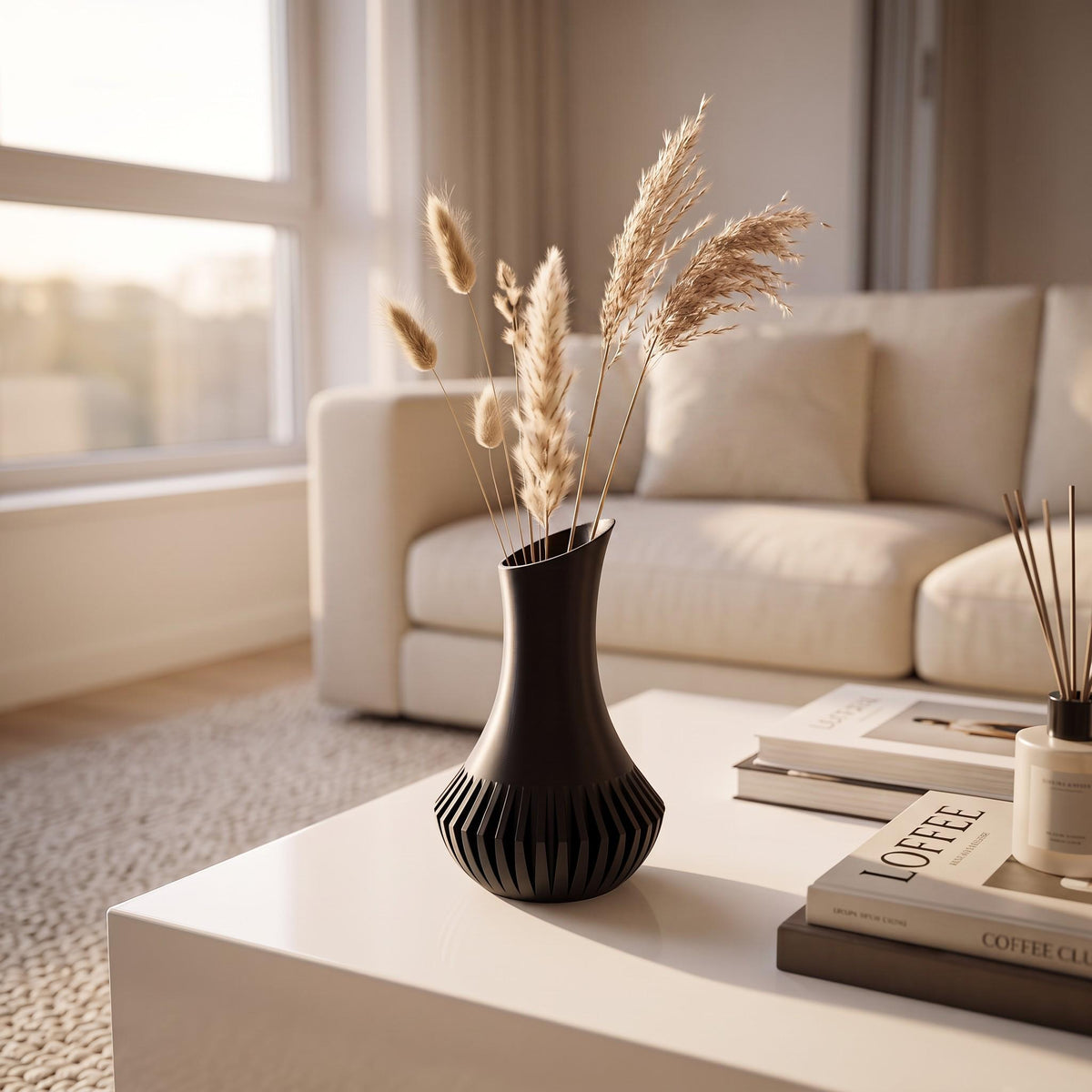 3D Printed Black Minimalist Vase, Modern Sculptural Home Décor (21.7cm)