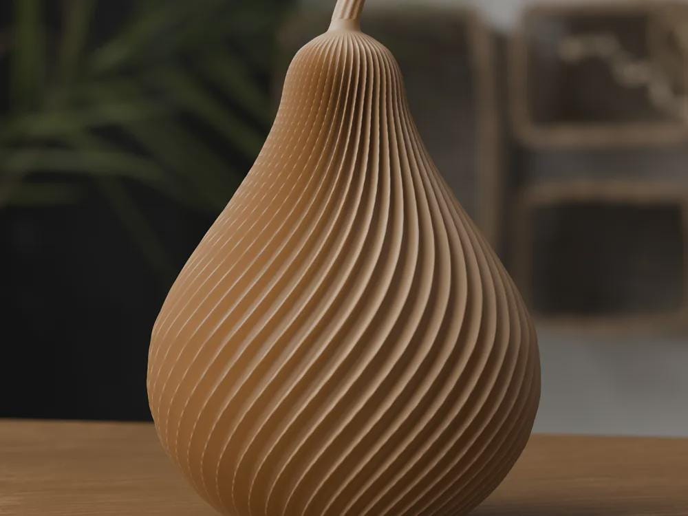 3D Printed Autumn Pear Decoration, Rustic Harvest Shelf Accent (PLA)