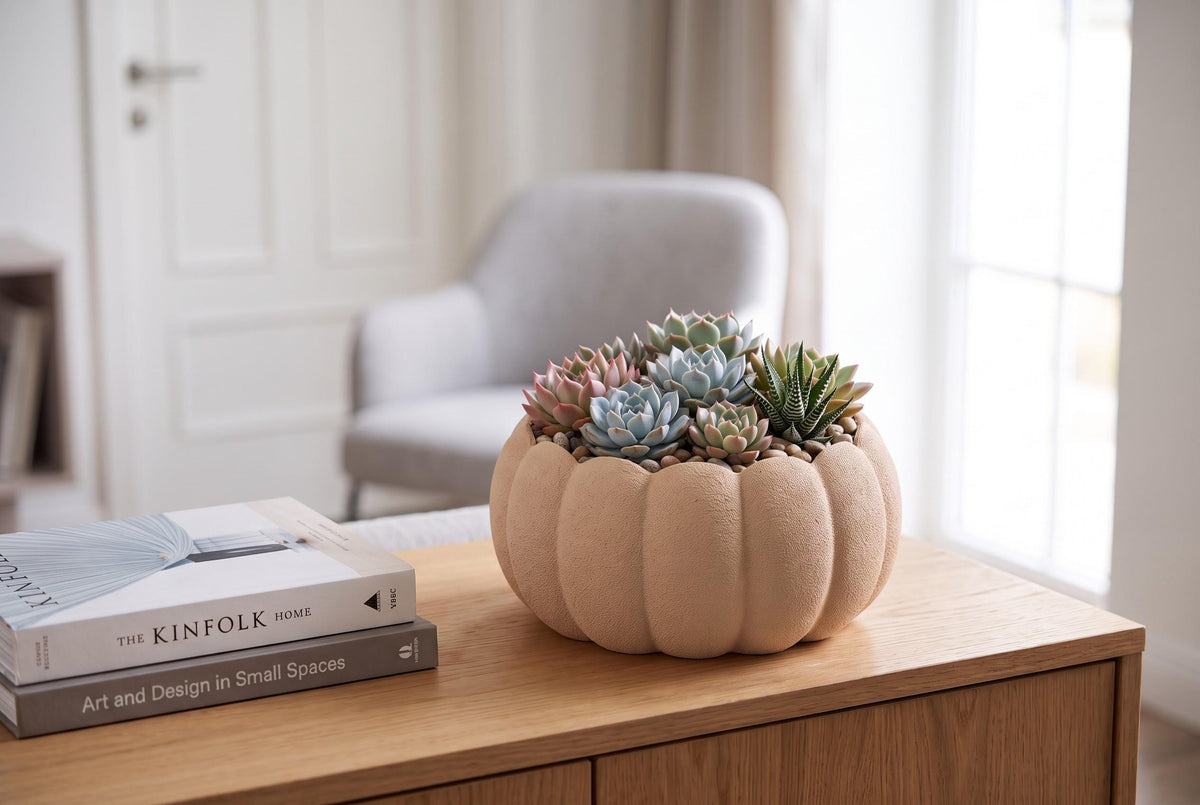 3D Printed Pumpkin Planter, Autumn Succulent Pot, Harvest Decor (Made in Malta)