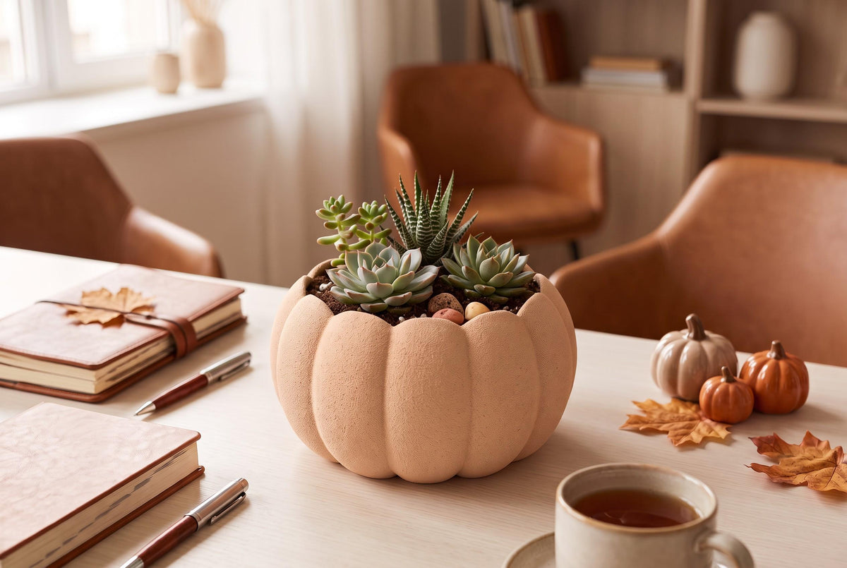 3D Printed Pumpkin Planter, Autumn Succulent Pot, Harvest Decor (Made in Malta)