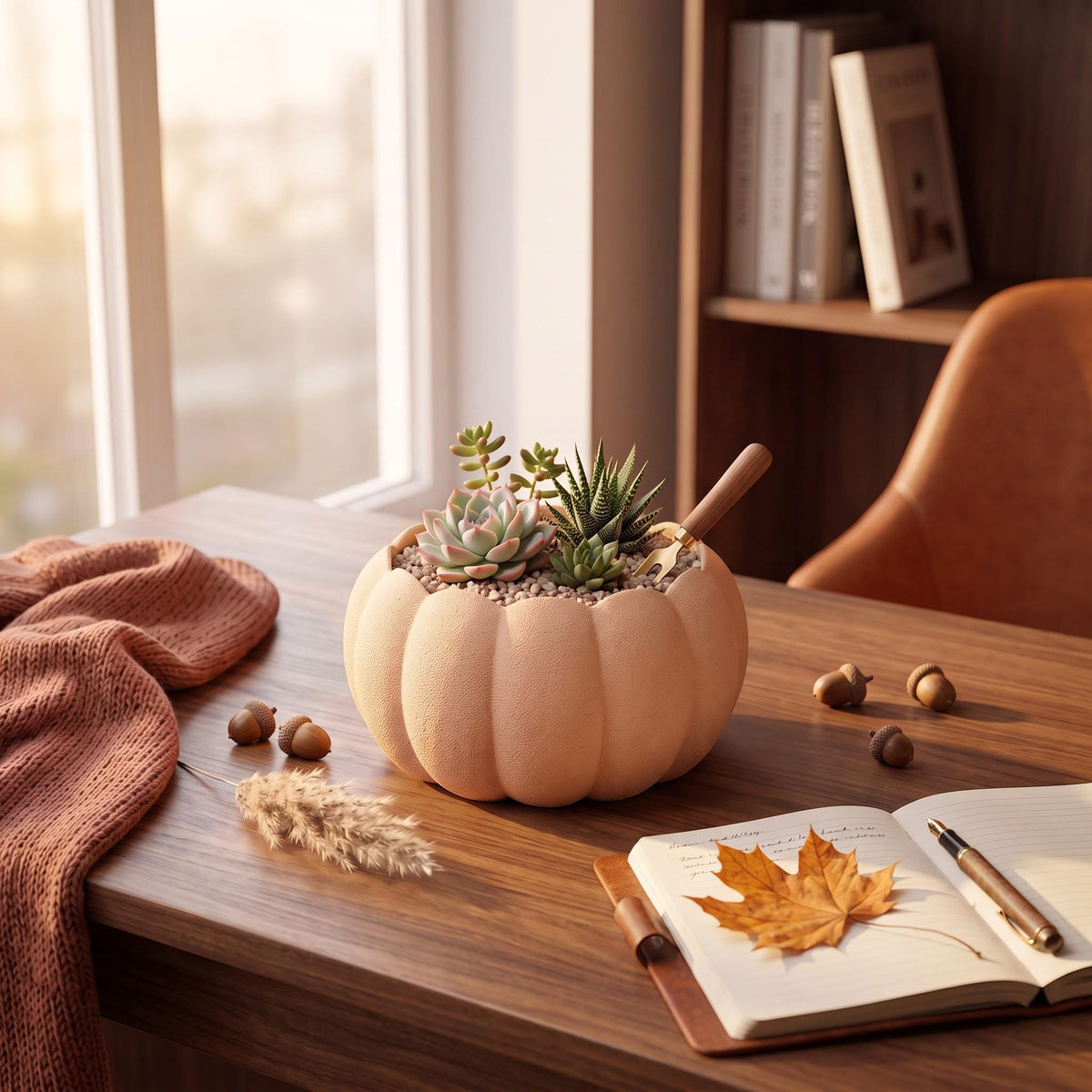 3D Printed Pumpkin Planter, Autumn Succulent Pot, Harvest Decor (Made in Malta)